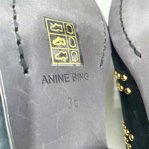 Anine Bing Low Charlie Boots Black Suede Gold Studded Ankle Flat Sz 36 / 6 US - Picture 13 of 15